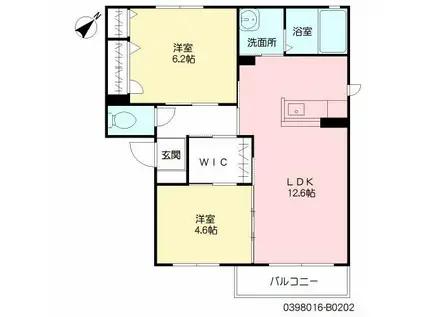 フローラ  B棟(2LDK/2階)の間取り写真