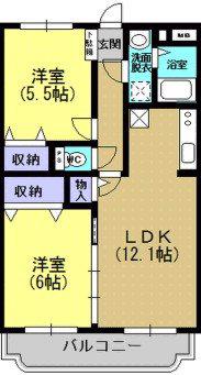 ユーミー神(2LDK/3階)の間取り写真