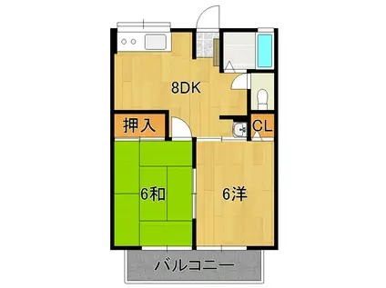 シティーハイム上ノ坪(2DK/2階)の間取り写真