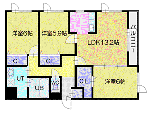 鍋島ハイツI(3LDK/4階)の間取り写真