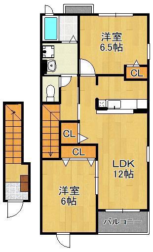 パピロン(2LDK/2階)の間取り写真