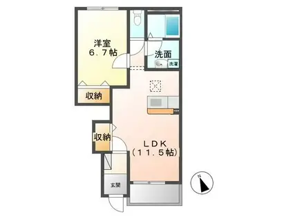 アヴァンティII(1LDK/1階)の間取り写真