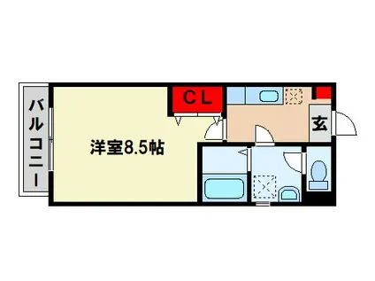 クレフラスト朱雀II(1K/1階)の間取り写真