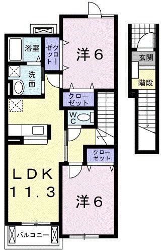 イリーデ・フィオーレII(2LDK/2階)の間取り写真