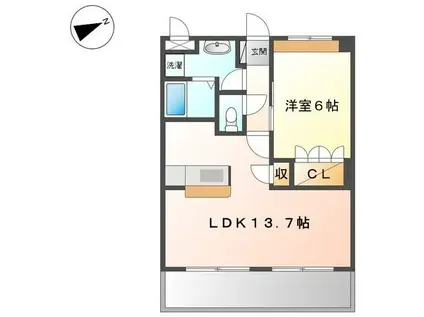ウエストHILLS弐番館(1LDK/1階)の間取り写真