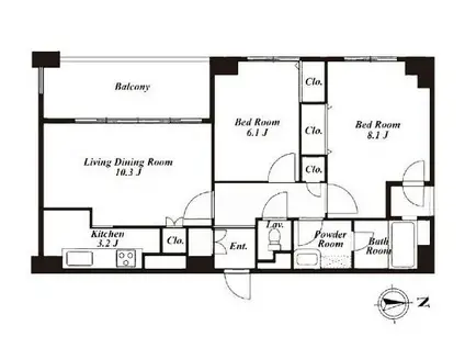 ISハイツ(2LDK/7階)の間取り写真