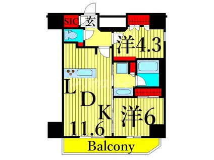 パークアクシス入谷(2LDK/6階)の間取り写真