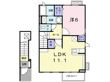 メビウス鏡III番館(1LDK/2階)の間取り写真