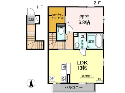 ヴィレッタ B棟(1LDK/2階)の間取り写真