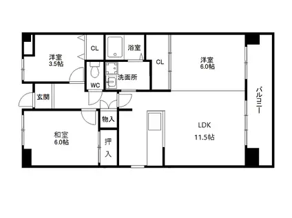ドミナス小笹中央公園(3LDK/6階)の間取り写真