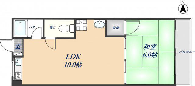 有楽荘(1LDK/2階)の間取り写真