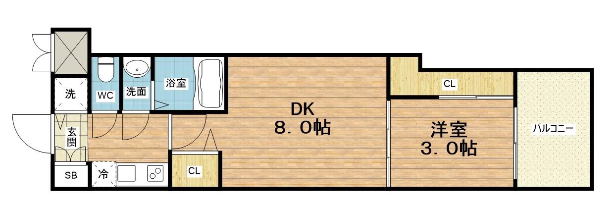 ソルテラス難波NEO(1DK/12階)の間取り写真