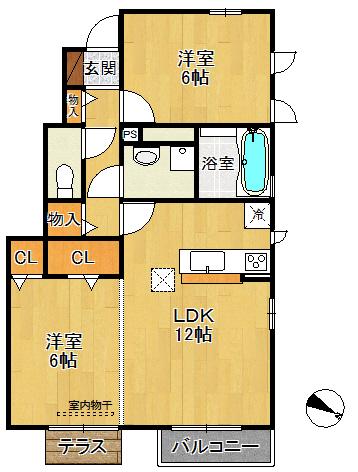ドエル寿楽荘(2LDK/1階)の間取り写真