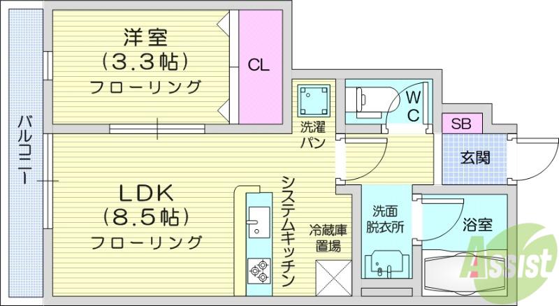 PREMORY名取駅 A棟(1LDK/1階)の間取り写真
