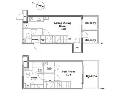 レジディア西新宿II(1LDK/B1階)の間取り写真