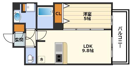 プレサンス扇町駅前(1LDK/6階)の間取り写真