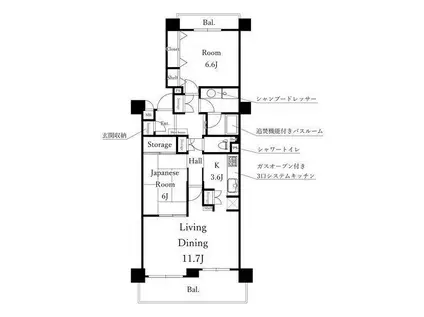 パークシティ松下南棟(2LDK/5階)の間取り写真