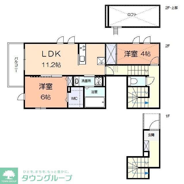 アメニティー相模原市南区上鶴間本町4丁目アパート(2LDK/2階)の間取り写真