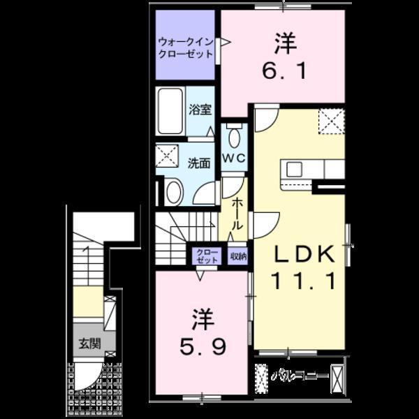 ラ・セレーナ ソワ Ⅰ(2LDK/2階)の間取り写真