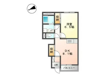 イーストHILLS(1DK/1階)の間取り写真