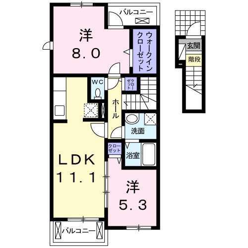 ヴィラ・ハナミズキ II(2LDK/2階)の間取り写真