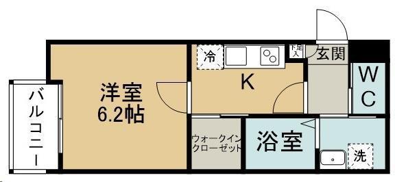 スカイハーツ河原町(1K/2階)の間取り写真