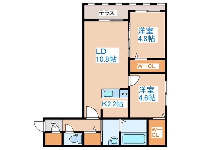 BPRレジデンス二十四軒(2LDK/1階)の間取り写真