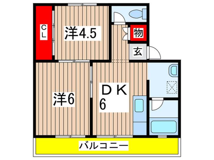 ビレッジハウス 検見川 8号棟(2DK/3階)の間取り写真