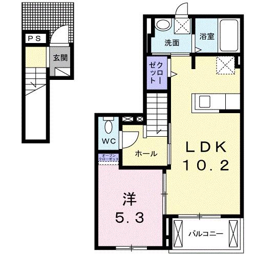 ユングランス I(1LDK/2階)の間取り写真