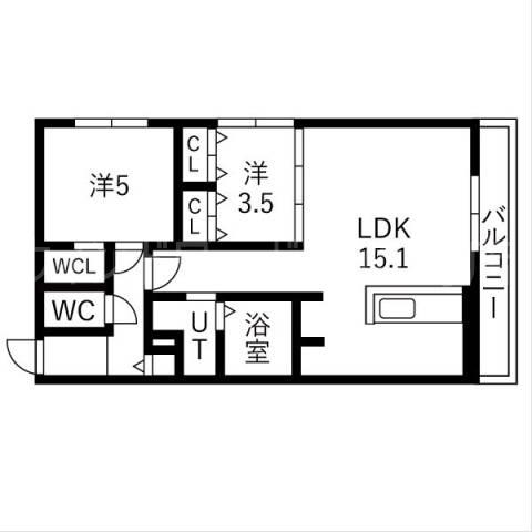 ALIVIS月寒中央(2LDK/3階)の間取り写真