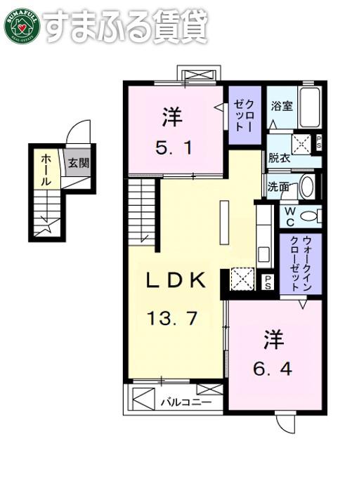 名鉄名古屋本線 藤川駅 徒歩15分 4階建 築14年(2LDK/4階)の間取り写真