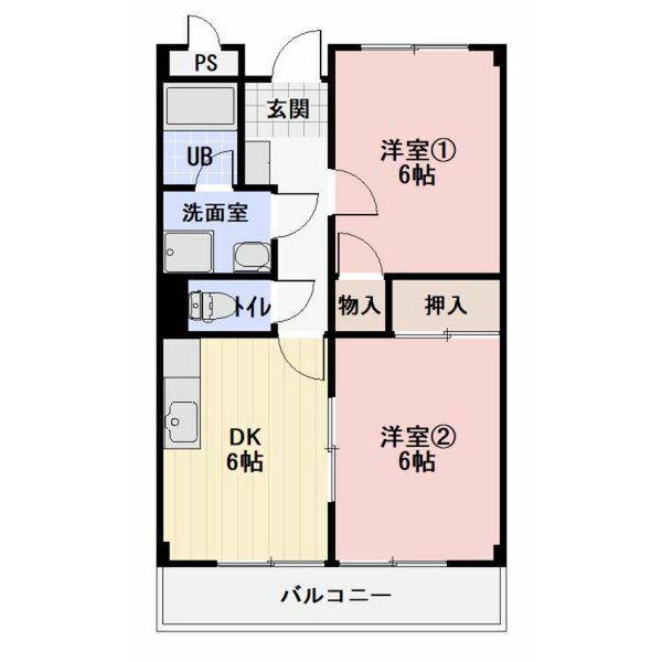 アメニティーヒルズこいわい(2DK/4階)の間取り写真