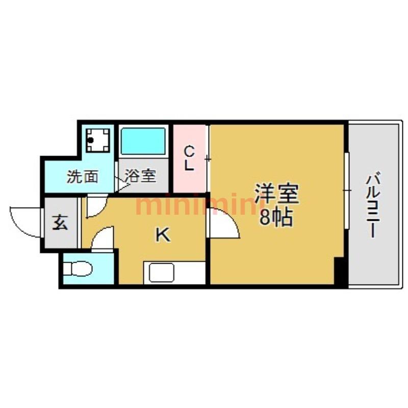 ローレル関大前(1K/1階)の間取り写真