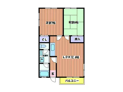 石川ベルメゾンB(2LDK/1階)の間取り写真
