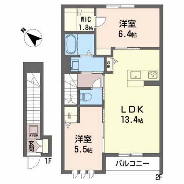 シティプラザ代官町A(2LDK/2階)の間取り写真