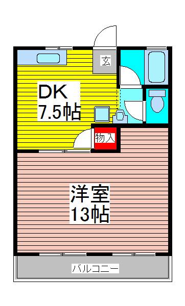 スズキハイツB棟(1DK/2階)の間取り写真