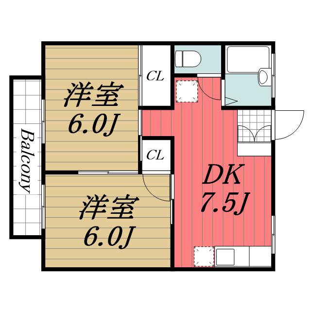 パールハイツ山崎(2DK/2階)の間取り写真