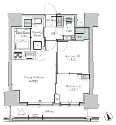 ONE ROOF RESIDENCE ASAKUSABASHI(2DK/2階)の間取り写真