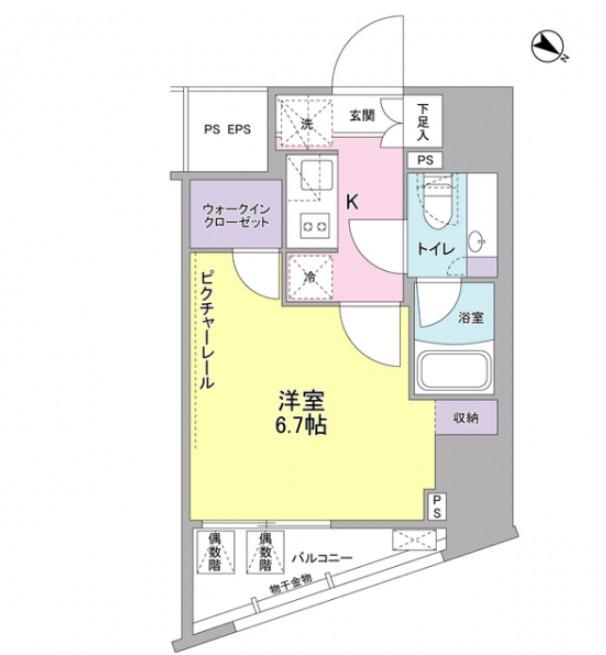 SIL西五反田(1K/4階)の間取り写真