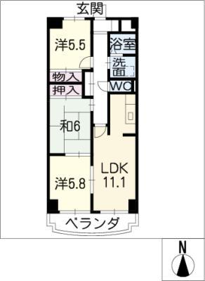 ドミー渡辺(3LDK/5階)の間取り写真