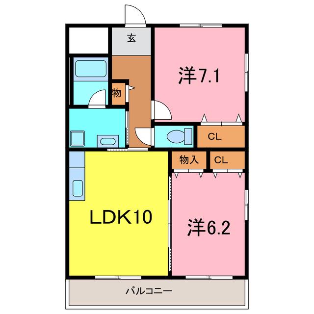 リベルテ杉浦(2LDK/1階)の間取り写真