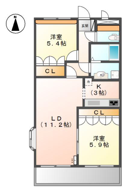 グランドールA(2LDK/2階)の間取り写真