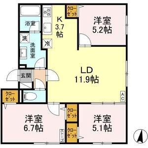 BRIGHT GARDEN 209(3LDK/2階)の間取り写真