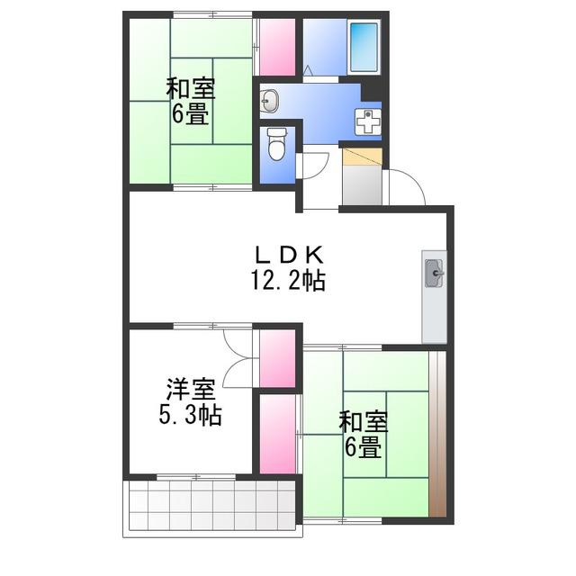 ライズィングマンションB(3LDK/1階)の間取り写真