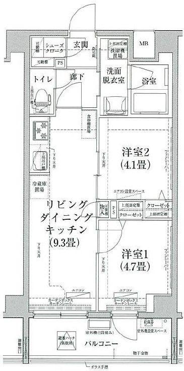 ルフレ プレミアム日暮里(2LDK/1階)の間取り写真