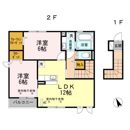 サン・ボナールB棟(2LDK/2階)の間取り写真