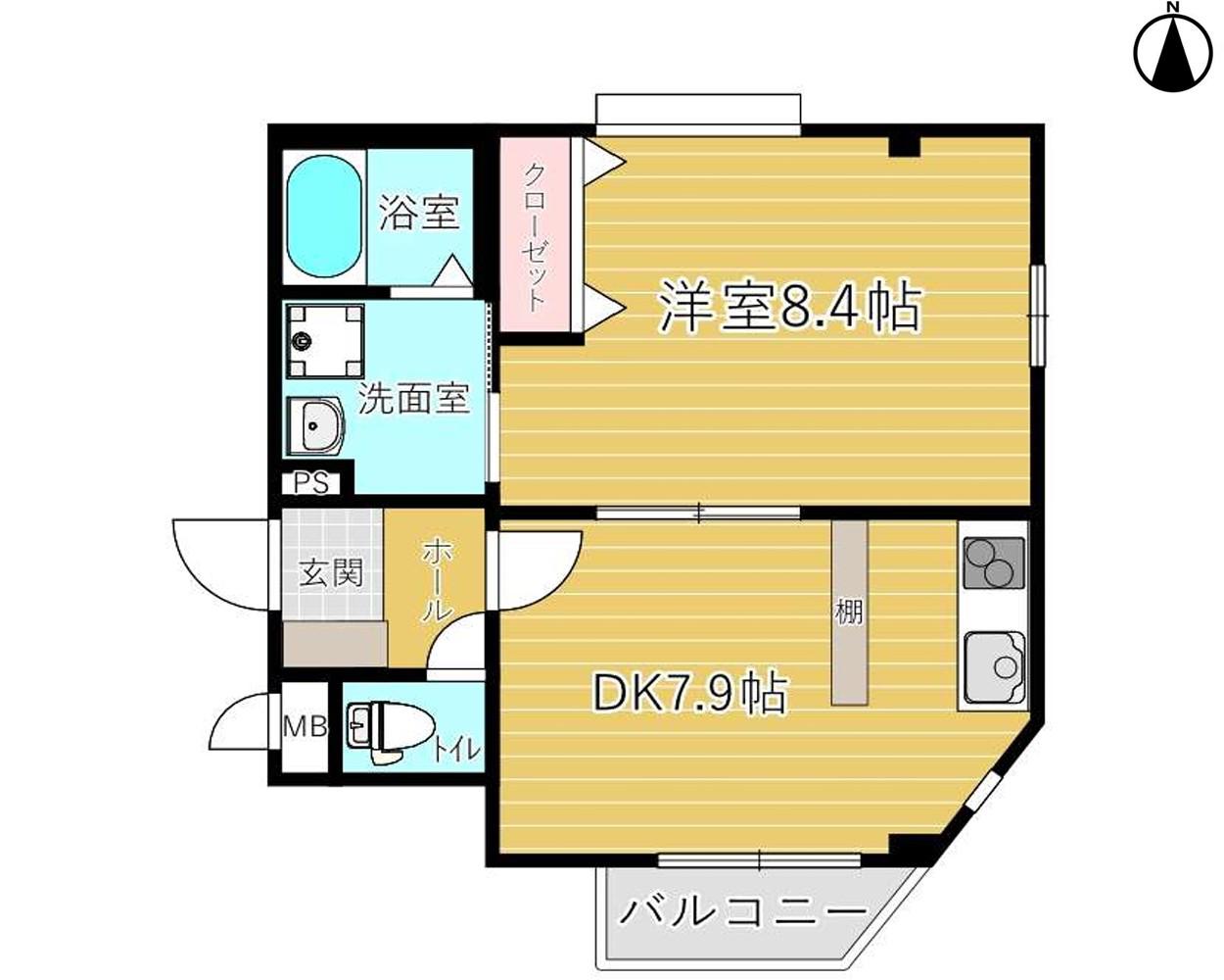 リバーパーク中宮(1DK/2階)の間取り写真