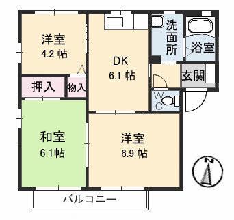 サリーレ太陽II A棟(3DK/1階)の間取り写真
