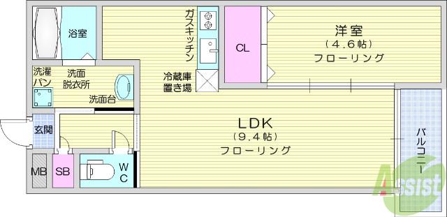 フィーロ宮町(1LDK/1階)の間取り写真
