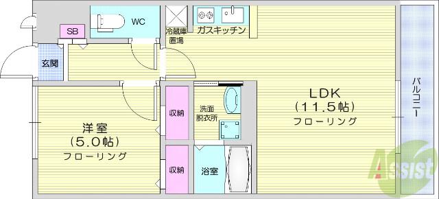 カナディアンコート南吉成B(1LDK/2階)の間取り写真